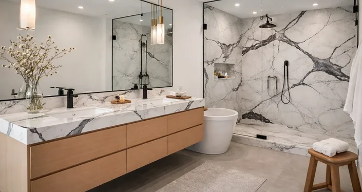 Cuarzo calacatta-verona para baño